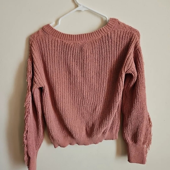 Fashionnova Mauve V-neck Eliana Fringe Sleeves Sweater small nwt - Picture 4 of 5